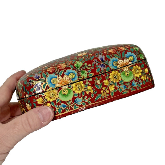 Lacquered Trinket Keepsake Jewelry Box Ethnic Crafts Multicolor Kashimiri Floral - Picture 10 of 10